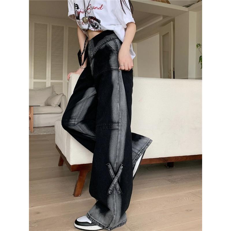 High Street Hottie Jeans Women Summer Baggy Slim Cuffed Design Pants with Wide Leg Straight Pants Chic