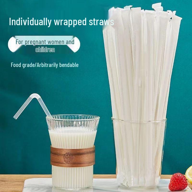 Individually Wrapped Bendable Plastic Straws - Food Grade for Pregnant Women & Children, Perfect for Milk, Tea, and Beverages.