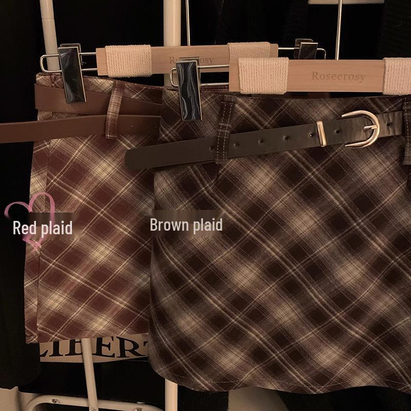 Elegant High-Waist Plaid A-Line Skirt: Slimming, Anti-Exposure Design for Autumn/Winter