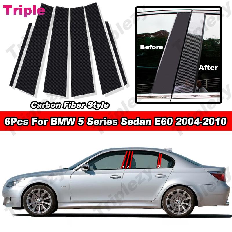 Mirror Effect Car Door Center Column Window Middle B C Pillars Post Glossy Piano Black Cover Trim For BMW 5 Series E60 2004-2010