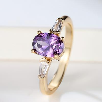 Elegant Gold Color Oval Purple Zircon Engagement Ring Wedding Fine Jewelry For Women