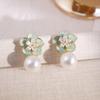 Elegant Zircon Flower and Pearl Stud Earrings - High-End Niche Design