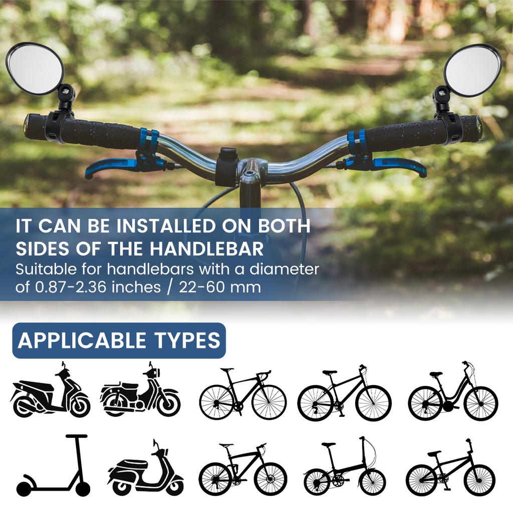 2Pc Bike Mirror Bike Rear View Mirrors Breakage-Proof Adjustable Bicycle Mirror 360° Rotation Bicycle Handlebar Rear View Mirror