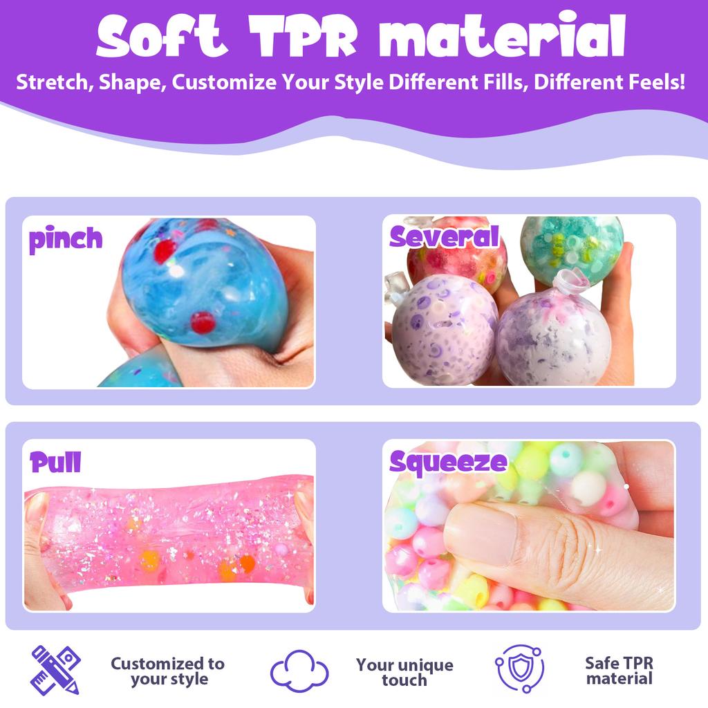 DIY Blank Stress Ball Making Kit Anxiety Relief Toy Handmade Squishy Stress Balls Empty Squeeze Ball Decorative Balls Party Gift