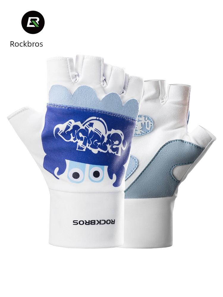 Rockbros Half Finger Kids Gloves Stroller Cycling Gloves Wristband Lightweight Breathable Plaid Sports Equipment Men and Women