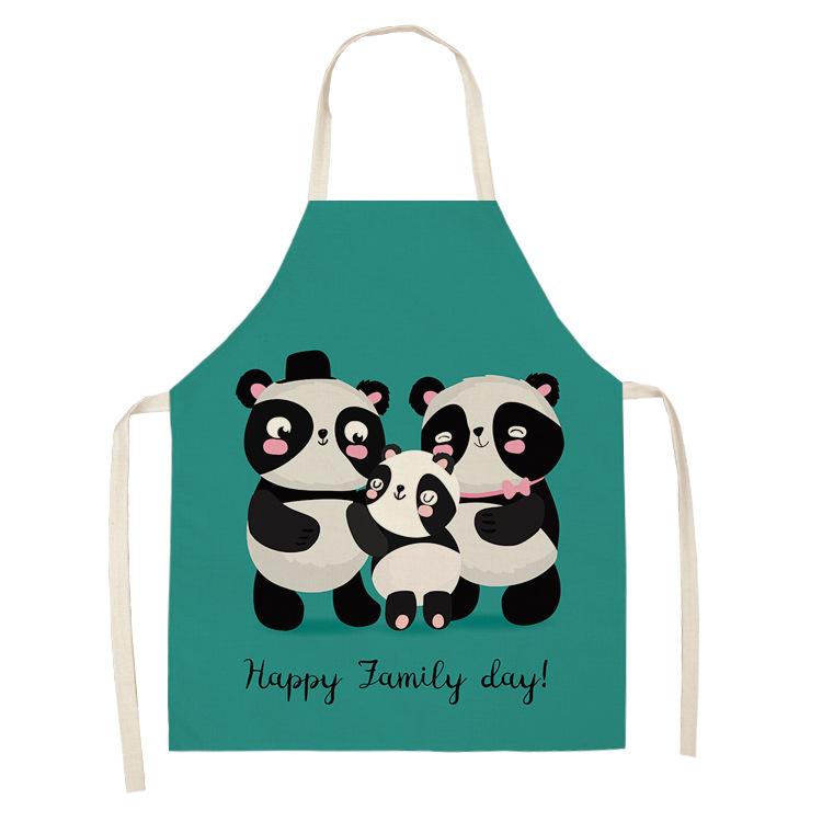 Cartoon Panda Multi-functional Linen Apron Dress Garden Children's Aprons for Woman Man Kids Pink Kitchen Baking Accessories