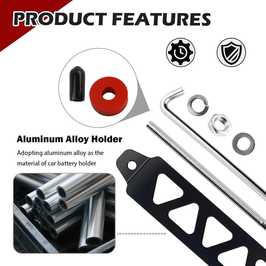 Car Battery Hold Down Bracket Kit,8.52" 5 Holes Battery Tie Down Holder with 9.84" J Bolt for Protecting & Securing Vehicle Batteries,Aluminum Alloy