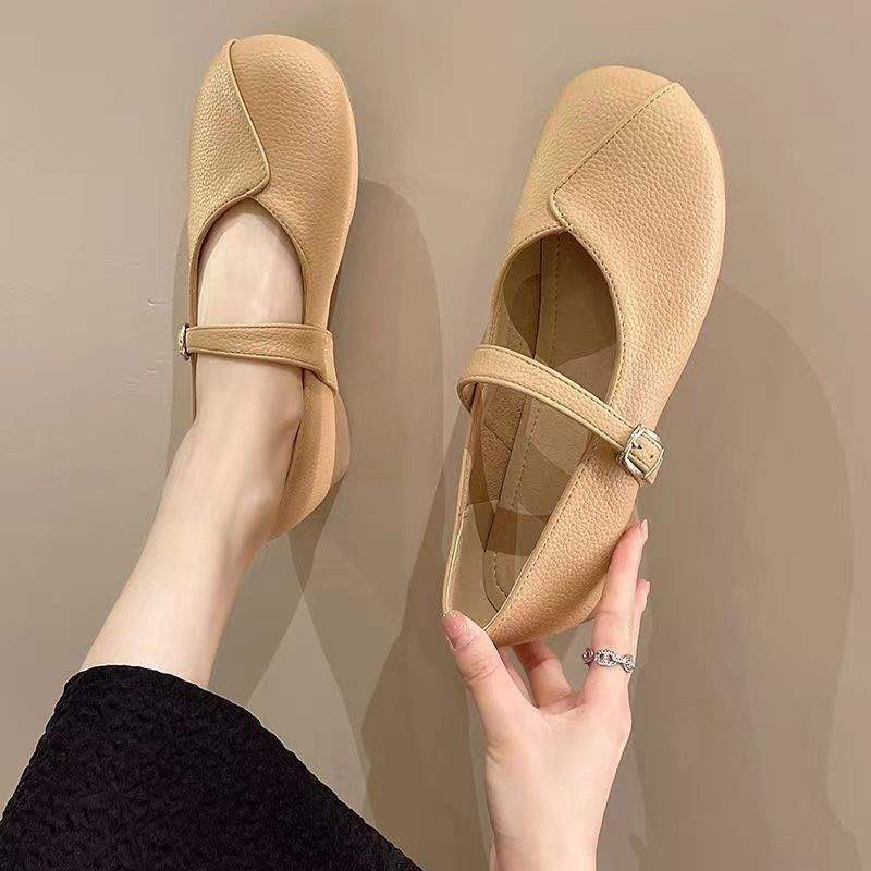 Mary Soft Leather Evening Wind Rare Shoes Gentle Soft Sole Single Shoes French 2025 Leather Shoes Flat Sole Word New Grandma Shoes