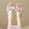 Fashion Lightweight Square Toe Flip Flops Summer New Open Toe Bow Thin Strap Soft Sole Non-slip Wear-resistant Flat Slippers