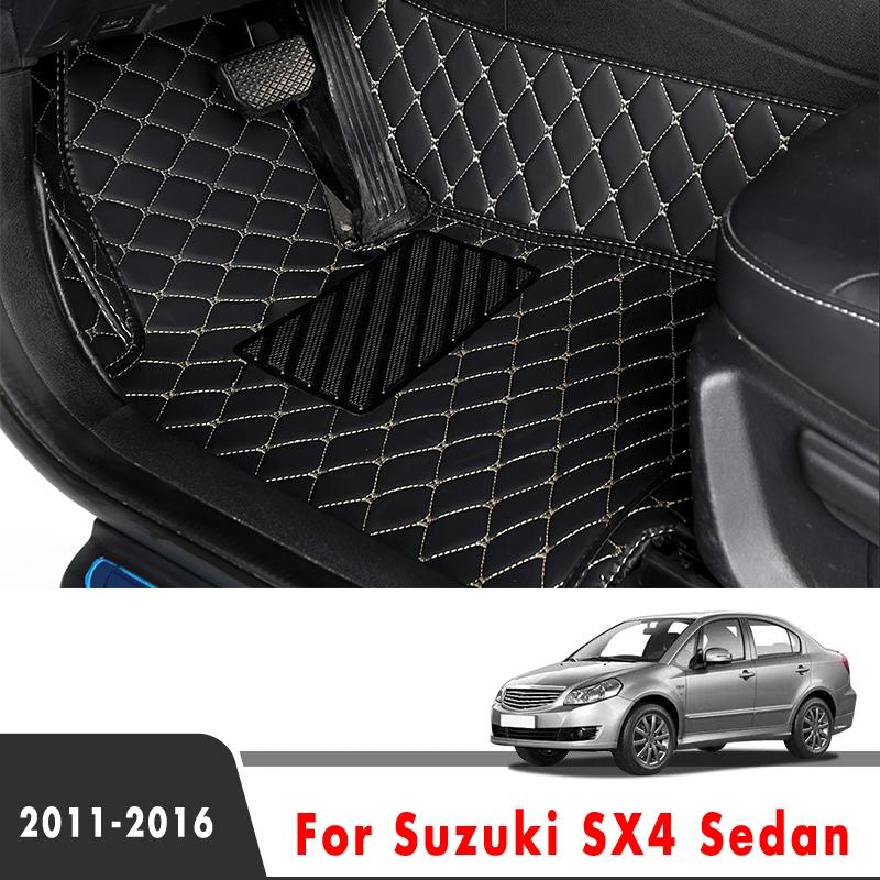 Leather Car Floor Mats For Suzuki SX4 Sedan 2016 2015 2014 2013 2012 2011 Rugs  Auto Foot Pads Automobile Carpets Cover