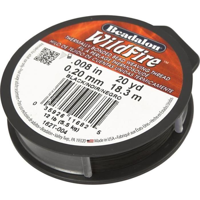 Fil nylon tressé - Wildfire - Noir - 0,2 mm - 18,3 m - Résistant à l'usure