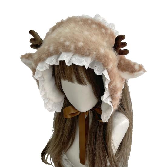 Cartoon Deer Ear Protection Hair Tie Thick Plush Winter Headwear Scarf Earmuffs Leg Warmer Casual Accessory