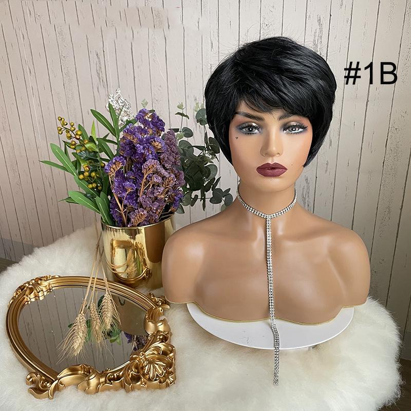 

Короткие смешанные красные, черные, коричневые, светлые волнистые пушистые многослойные волосы синтетические парики с челкой для женщин термостойкие волокна косплей ежедневные парики #1B