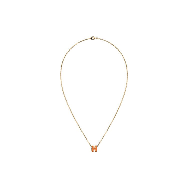 Hermes Mini Pop H Classic Fashion Pendant Necklace Women Necklace Orange Gold H147992F-02