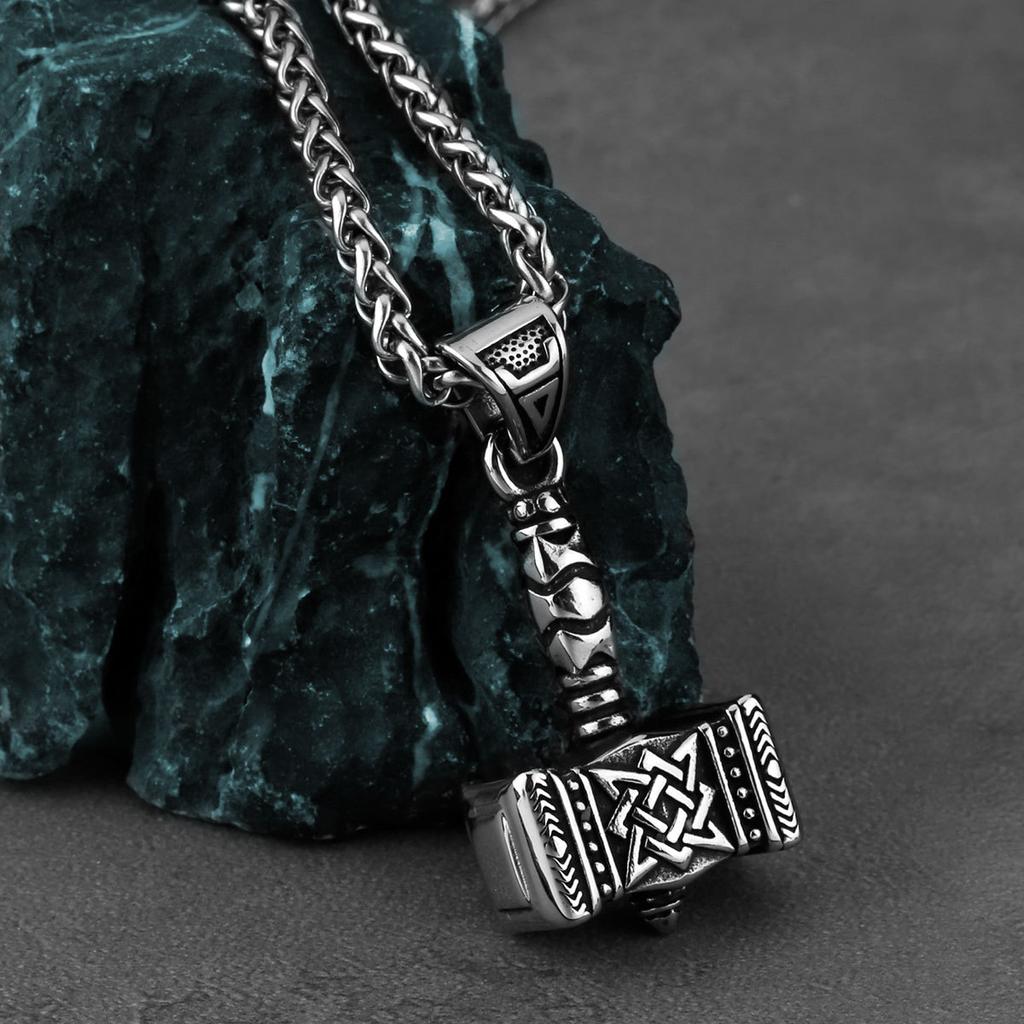 Viking Raytheon Hammer Stainless Steel Pendant Necklace Versatile Accessories Celtic Knot Men's Jewelry