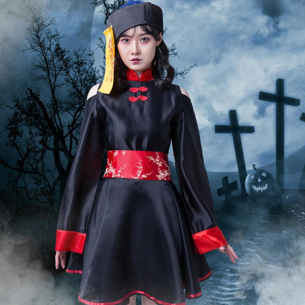 [Matreeglam] Κοστούμι Cosplay Jiangshi για Παιδιά Αποκριάς Ενήλικο Κοστούμι Jiangshi Χαριτωμένο Ολόσωμο Κοστούμι Φαντάσματος Ζόμπι Αποκριάς για Παιδιά Φούστα για Κορίτσια