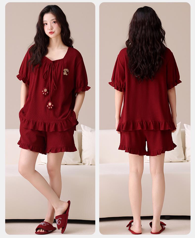 Damen Anti-Bakterielle Hochzeits-Pyjama - Rotes Jahr der Ratte Set, Sommer Baumwolle Kurzarm & Shorts, Paar Hauskleidung.