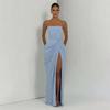 Solid Sexy Pleated Strapless Dress Women Chic Off-shoulder Backless High Waist Split Maxi Dresses 2026 New Evening Party Gown