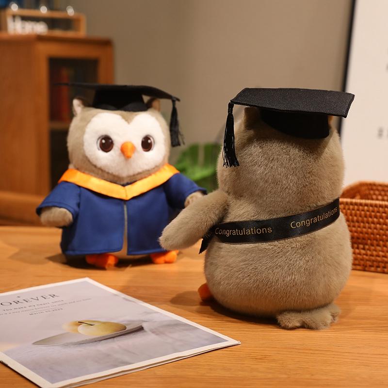 Gown Graduation Owl Doll Plush Toy Stuffed V Bib Cartoon Animal Dressed Doctor Bachelor Mascot Souvenir Classmate Plushie Gift