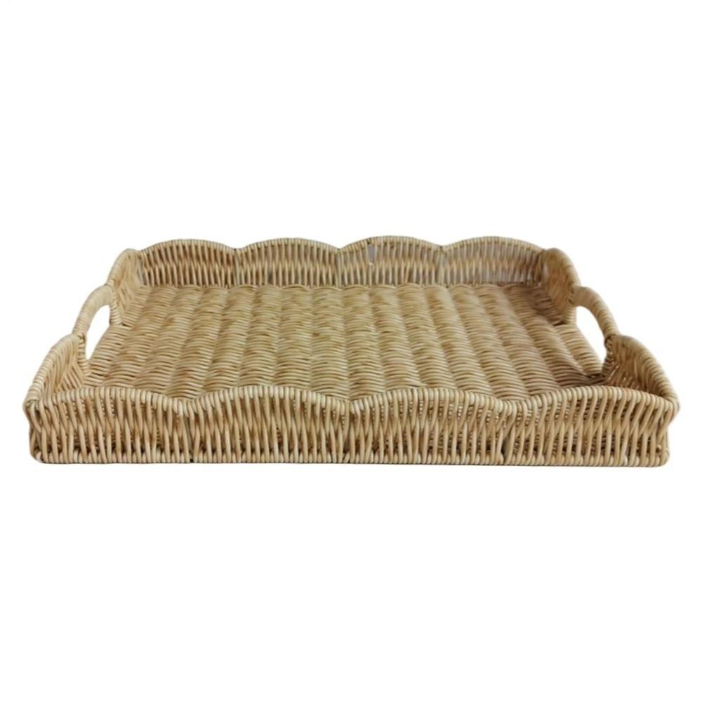 Large Capacity Food Serving Tray Rectangular Woven Decorative Platter Woven Storage Tray Household