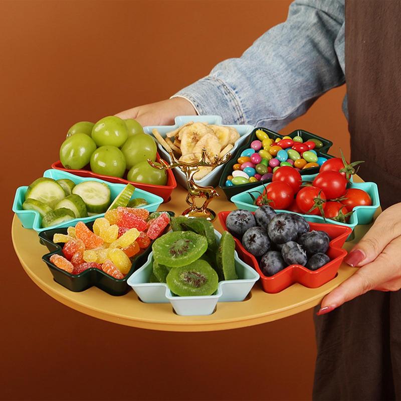 Kreatives Weihnachtsbaum Serviertablett 8 Fächer Süßigkeitenteller Weihnachts-Snack-Serviertablett Unterteiltes Vorspeisentablett Lebensmitteltablett