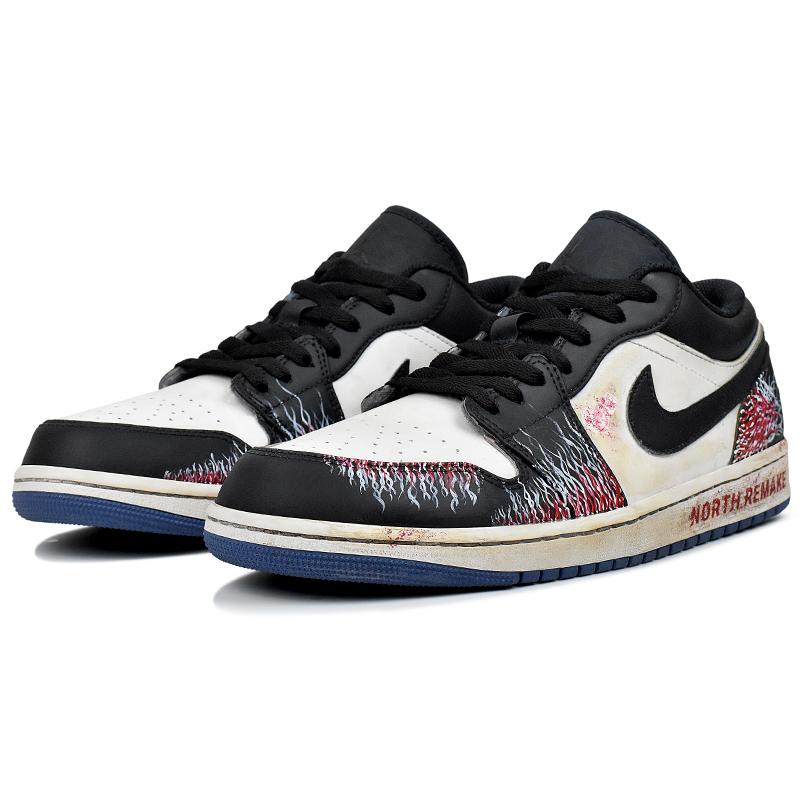 Jordan Air Jordan 1 Abrasion Resistant Low Top Vintage Basketball Shoes Men's Black White Red 553558-414(Team96-S-BOX)