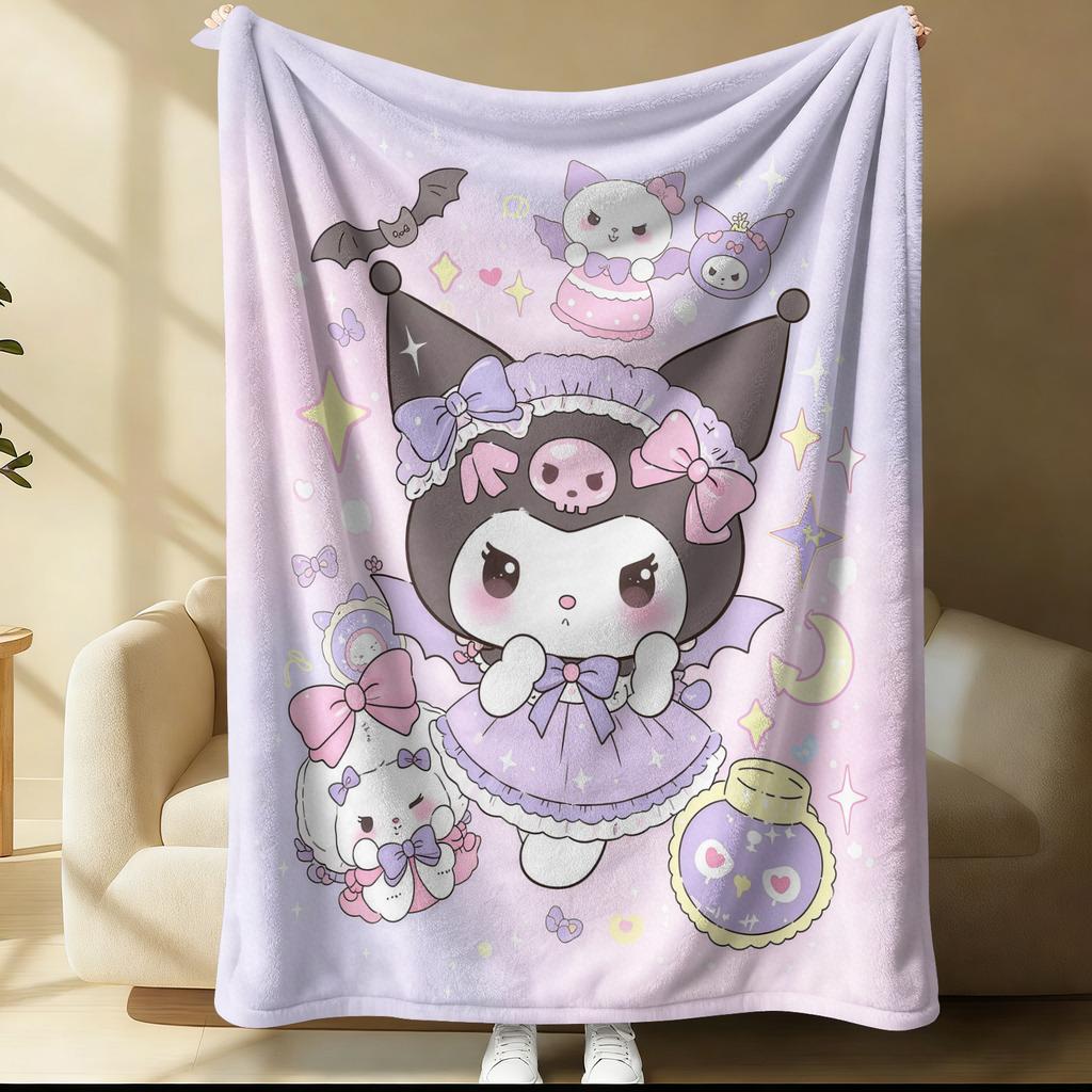 Hot Sale Kuromi Pink Plaid Sweet Blanket Cute Strawberry Cherry Heart Pattern Flannel Plush Throw for Home Decor Bed Sofa Office