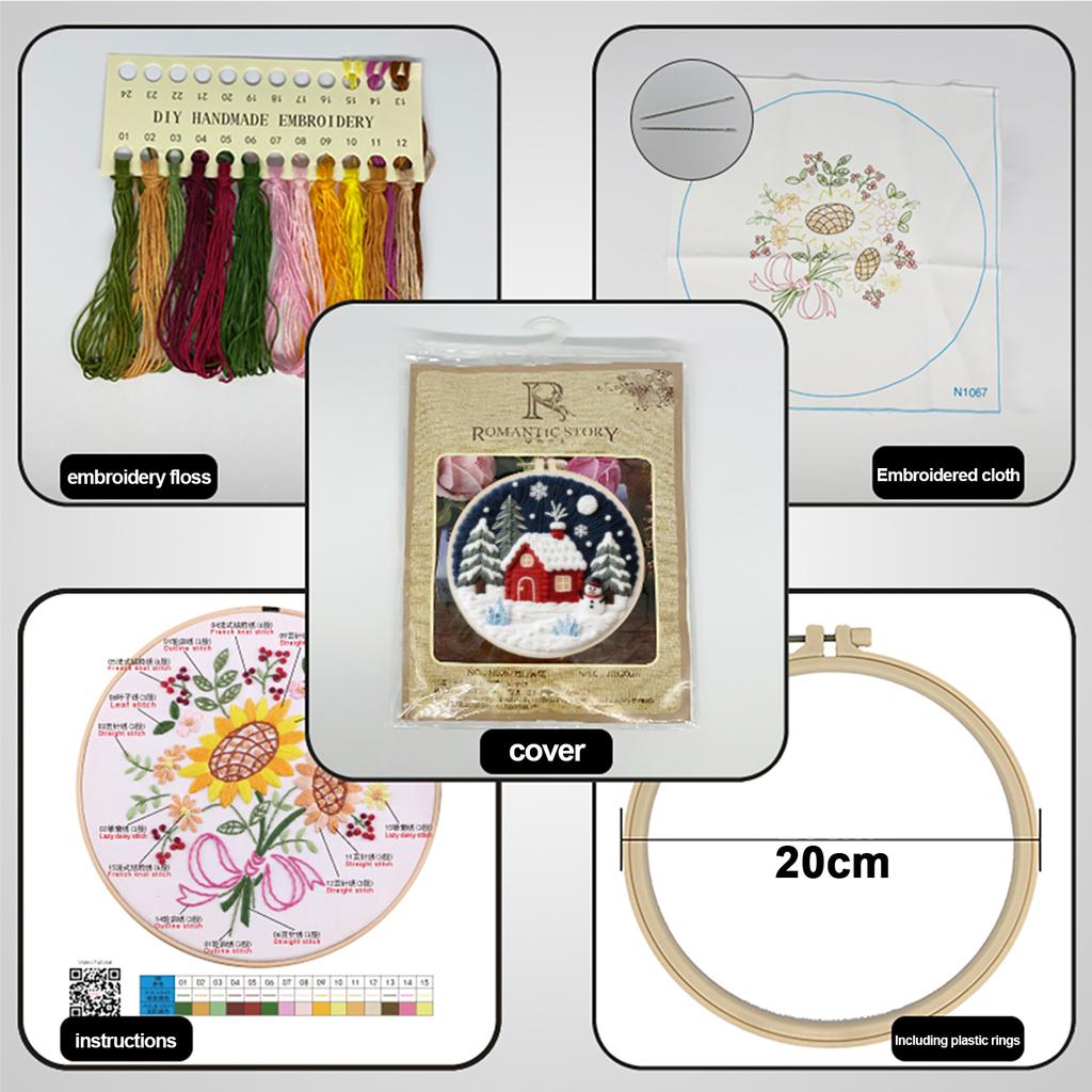 Christmas DIY Embroidery Kit with Embroidery Hoop Embroidery Stitches Practice Kit 29x29cm Hand Sewing Kit for Beginners Gift
