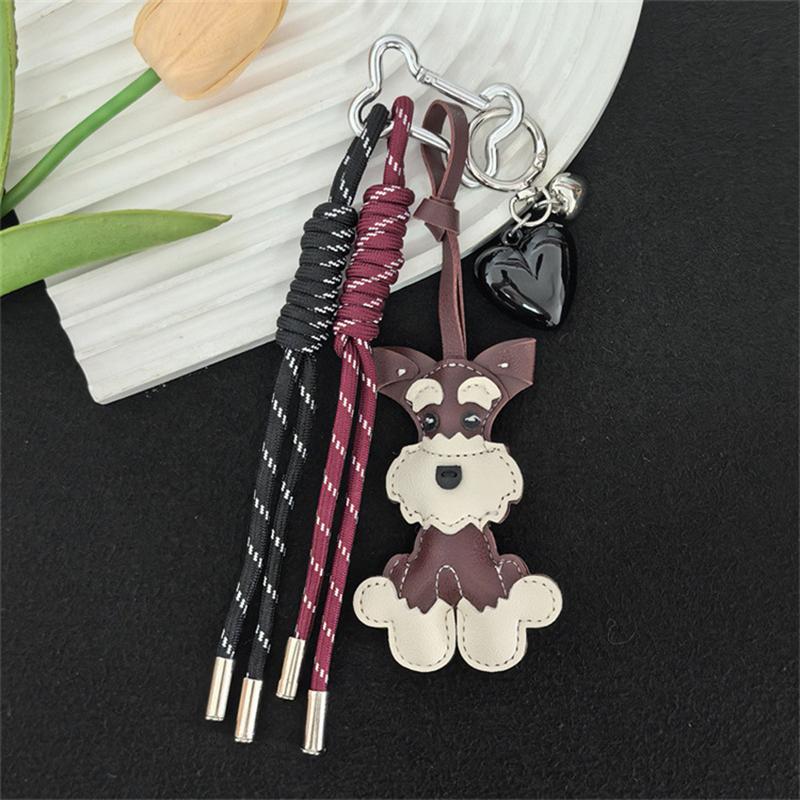 

Милый брелок для сумки в виде шнауцера из ПУ кожи, модный рюкзак с плетеной нейлоновой веревкой, подвески для сумок, аксессуары one size кофейный