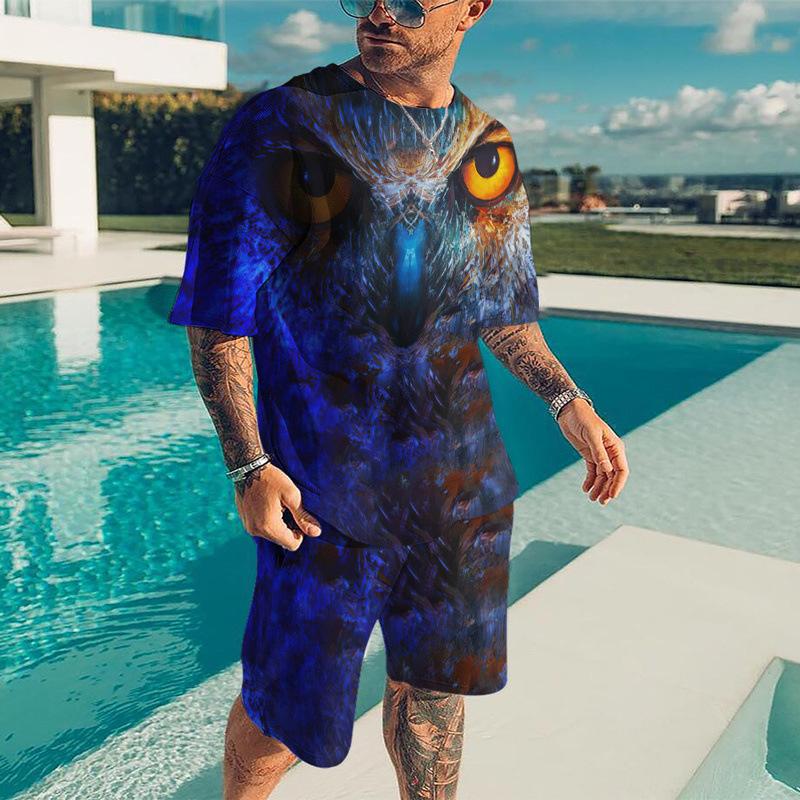 Herre T-skjorte Sett Dyr Tiger 3D Trykk Dyr Treningsdress T-skjorter Shorts 2 Deler Streetwear Oversized Herredresser Sportsklær