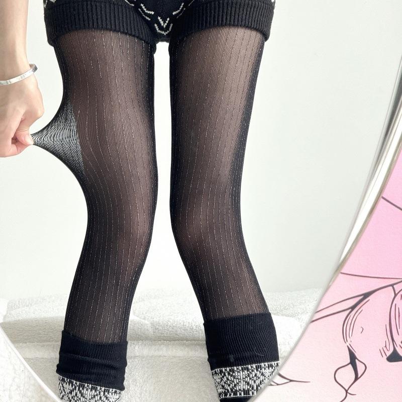 

Spring And Autumn Black Stockings, Striped Silver Silk Based, Jacquard Pantyhose, Pearlescent Pants, Slim Hot Girl Coffee Black one size чорний