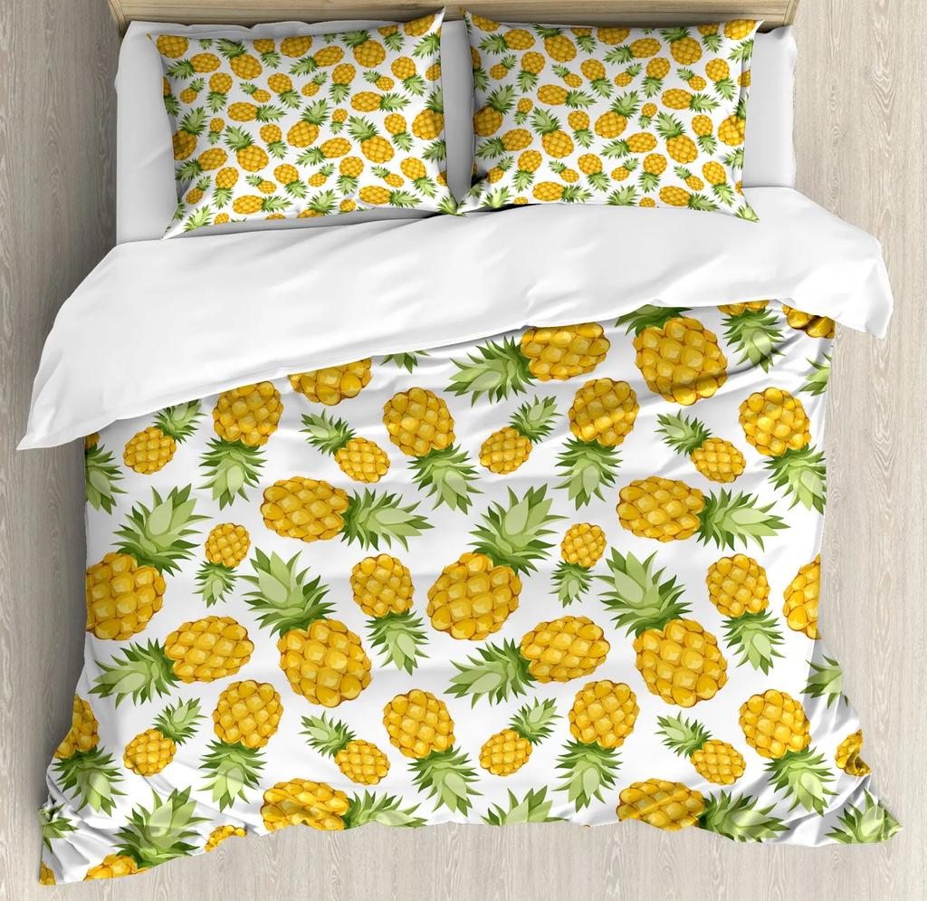 Pineapple Duvet Cover Set Fruit Pineapple Print Single Queen Bedding Set for Kids Adults Bedroom Luxury Decor King Duvet Covers