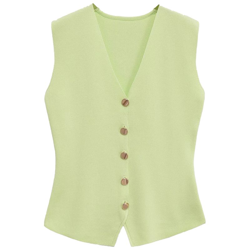 Zaprha 2025 Summer New Simple and Versatile Plain Stitch V-neck Sleeveless Vest-Style Top Vest 4192003