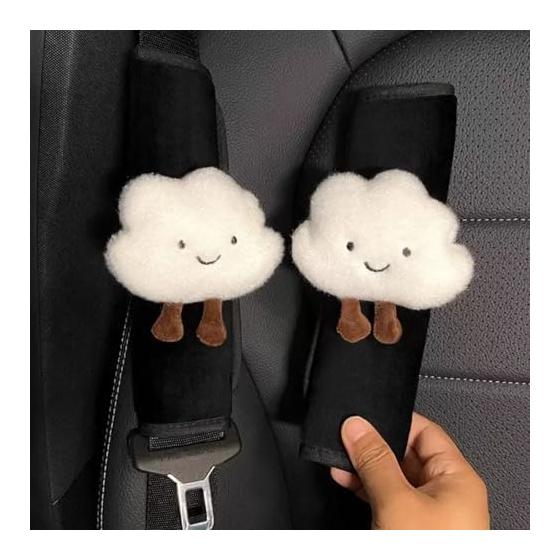 Seat Belt Shoulder Pad Cover, Set of 2, Cloud Plush Pad, Cute Cushion, Easy Installation, Strangulation Prevention, Car Accessory