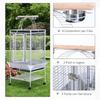 Bird Aviary with Wheels Height 161.5cm, Steel Bowls and Wooden Perches, Silver