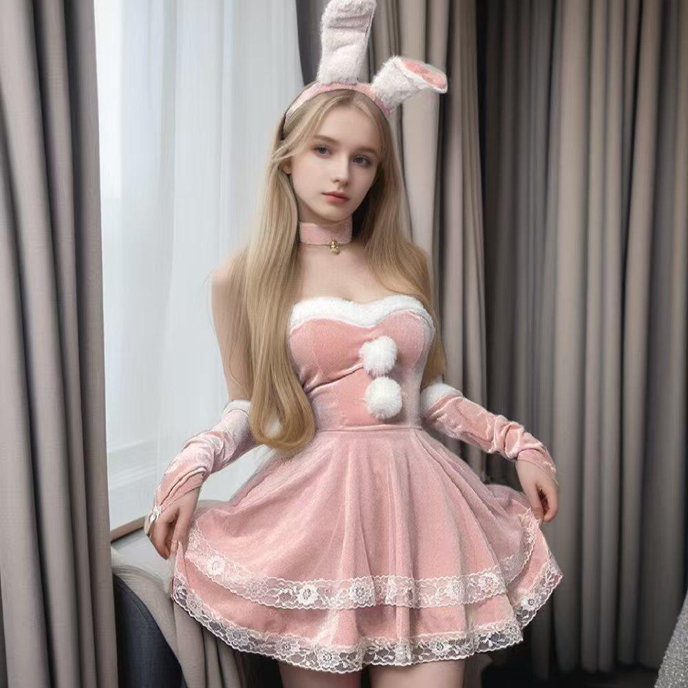 

Сенсационный праздничный костюм девушки-кролика - Шикарное платье для новогодней и рождественской вечеринки L (50-60 kg)