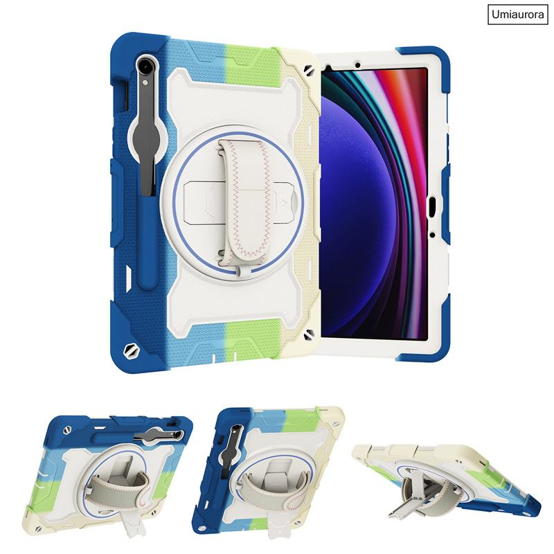 For Samsung Tab S7 S8 S9 FE Plus S10 Ultra SM-X920 12.4" SM-X820 X610 X520 Shockproof Stand Strap Tablet Case Rugged Cover Funda