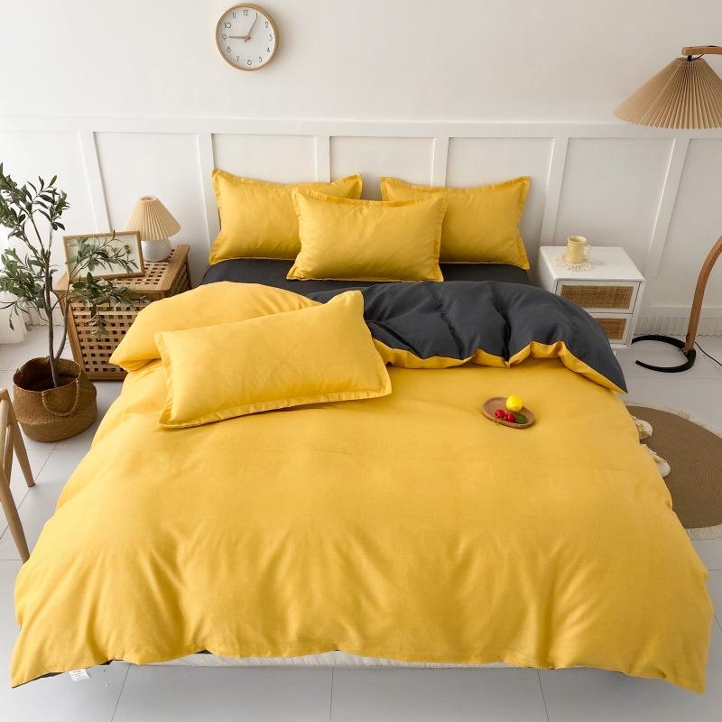 Four Seasons Sengesett 4 stk børstet sengetøy Husholdningsstudent-trykt laken Dynetrekk Putevar for King Queen Beds