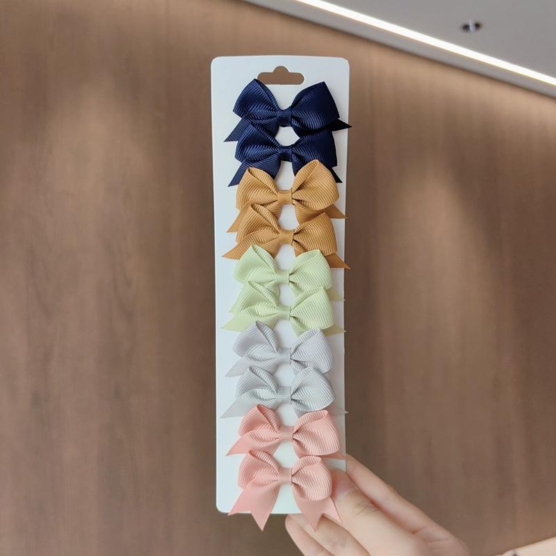 10Pcs/Set Colorful Grosgrain Ribbon Bow Hair Clip Girls Lovely Cheer Bowknot Hairpin Barrettes Headwear Baby Hair Accessories