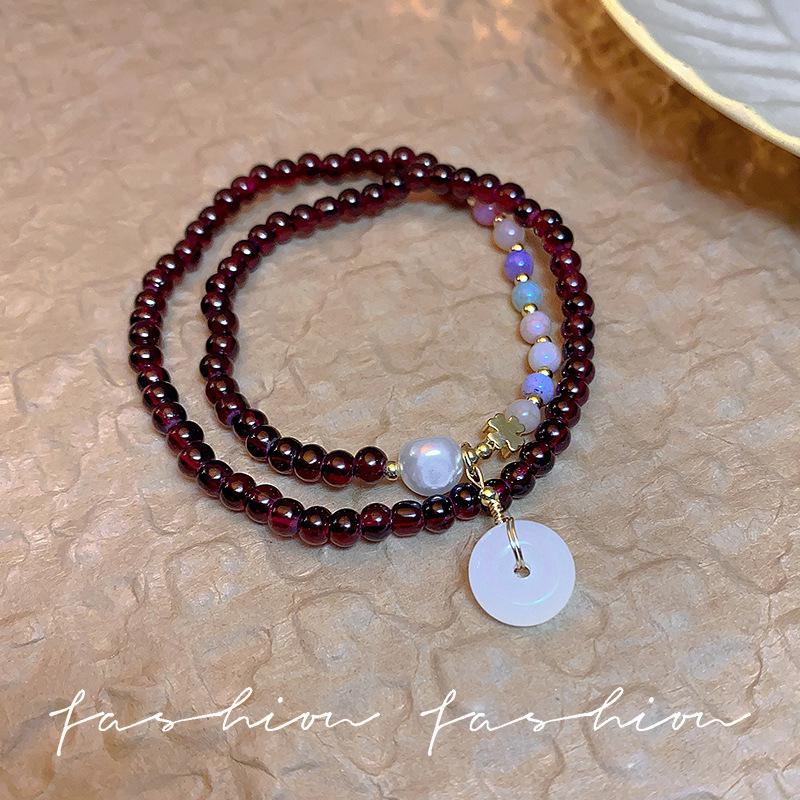 Ретро многослойный браслет с гранатовыми бусинами - Женский китайский стиль Пин Ань Коу Нишевый аксессуар