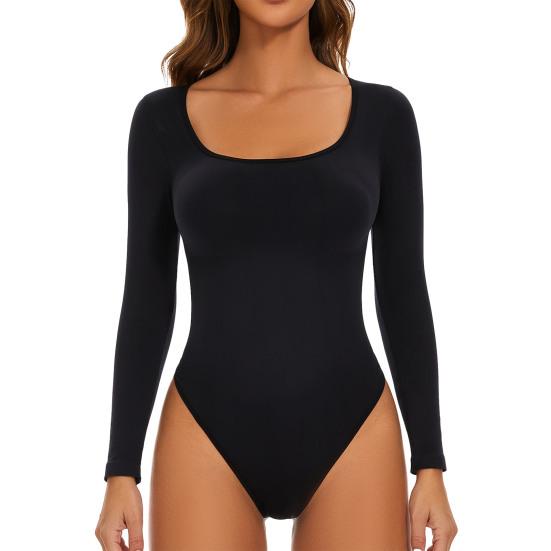 

Женский боди с длинным рукавом из термофлиса, с квадратным вырезом, облегающий, теплый базовый слой, топы, осенние мягкие базовые футболки L чёрный