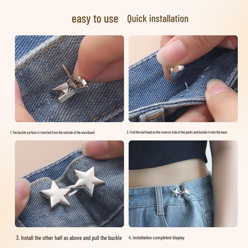 Little Star Waist Cinch: Double-Sided Snap Button Detachable Nail-Free Sewing Tool for Adjusting Large Jeans Waistbands