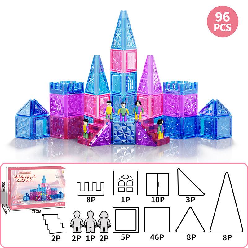 Pink Diamond Surface Magnetic Building Blocks - Strong, Educational Toys for Children