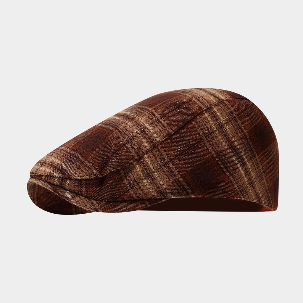 Classic British Style Short Brim Hat With Plaid Pattern For Fall And Yearround Wear