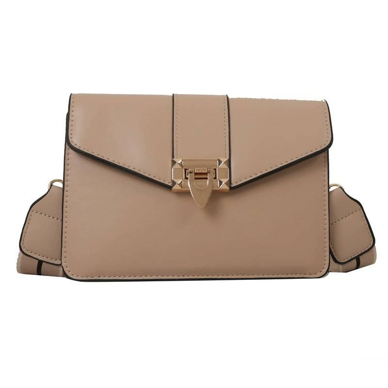 Color Solid Simple Gold Buckle Decoration Women Single Shoulder Square Bag