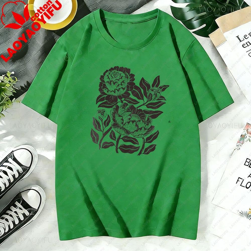 Peony Floral Ringer Tee Vintage Botanical TShirt Cottagecore Flower Shirt Retro Linocut Floral Tee Boho Garden Graphic Shirt