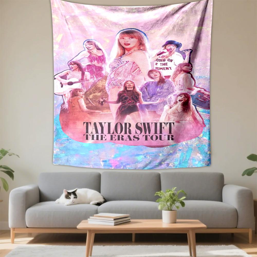 Tapestry Taylor Swift Eras Tour Pink Glitter Collage Wall Hanging for Pop Music Lover Bedroom Decor
