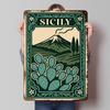 Sizilien Reise Mit Ätna Blechposter Benutzerdefinierte Wandkunst Vintage Metallschilder Retro Blechschild für Heimdekor Zubehör