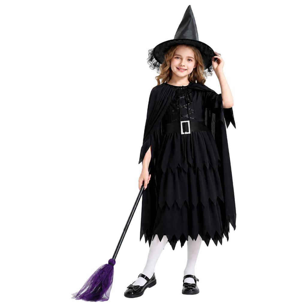 Halloween children's costume, witch dress, girls' dark retro witch dress, cosplay performance costume