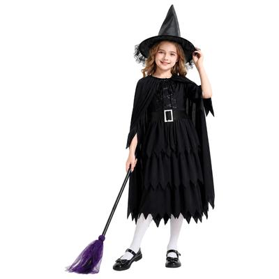Déguisement d'Halloween pour enfants, robe de sorcière, robe de sorcière rétro sombre pour filles, costume de performance cosplay